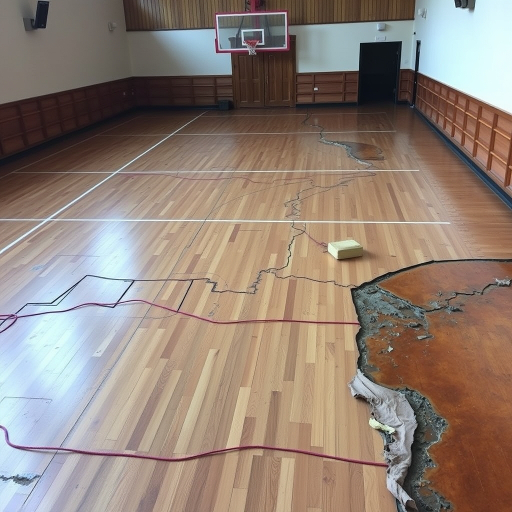 Abbildung 5: Aufgeworfener Schwingboden der Halle mit gelösten Belagsfeldern (Beispielfoto)
