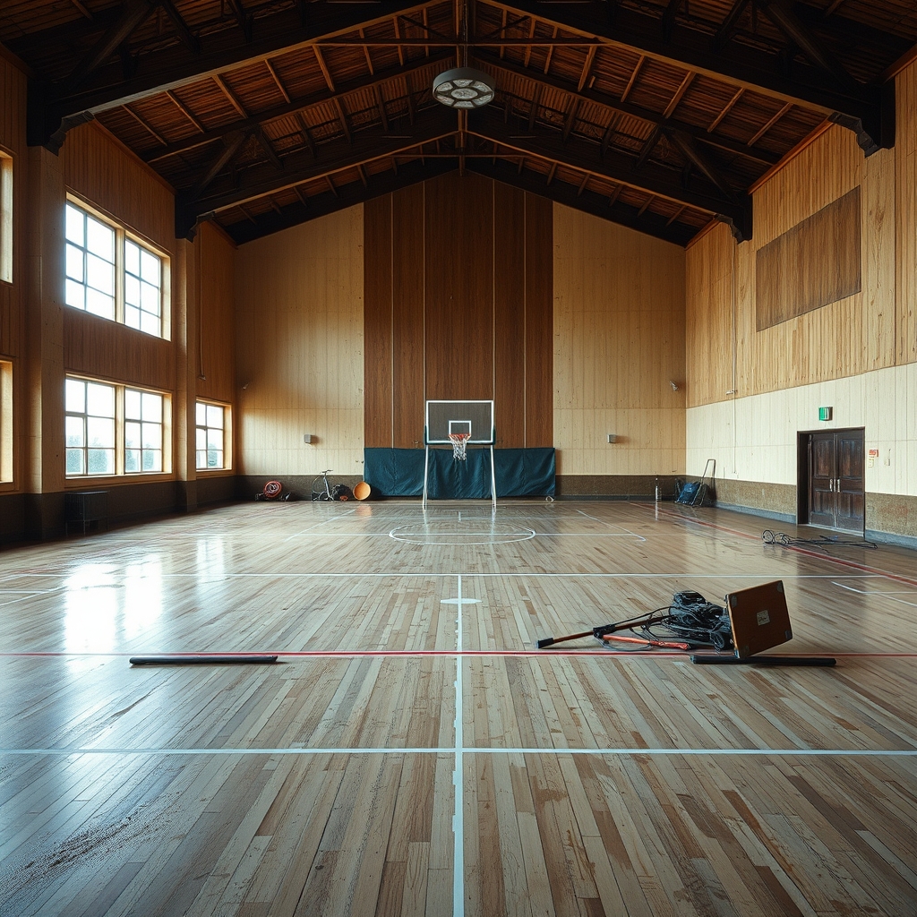 Abbildung 16: Gesamtansicht der Halle nach Beräumung, Feuchtespuren im Bodenbereich (Beispielfoto)